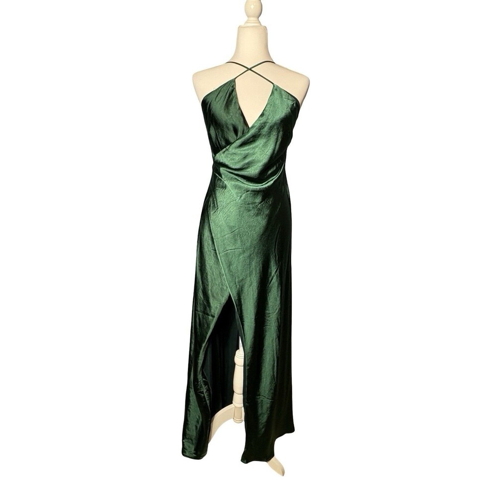 Lulu's Emerald Green Satin Halter Slip Dress